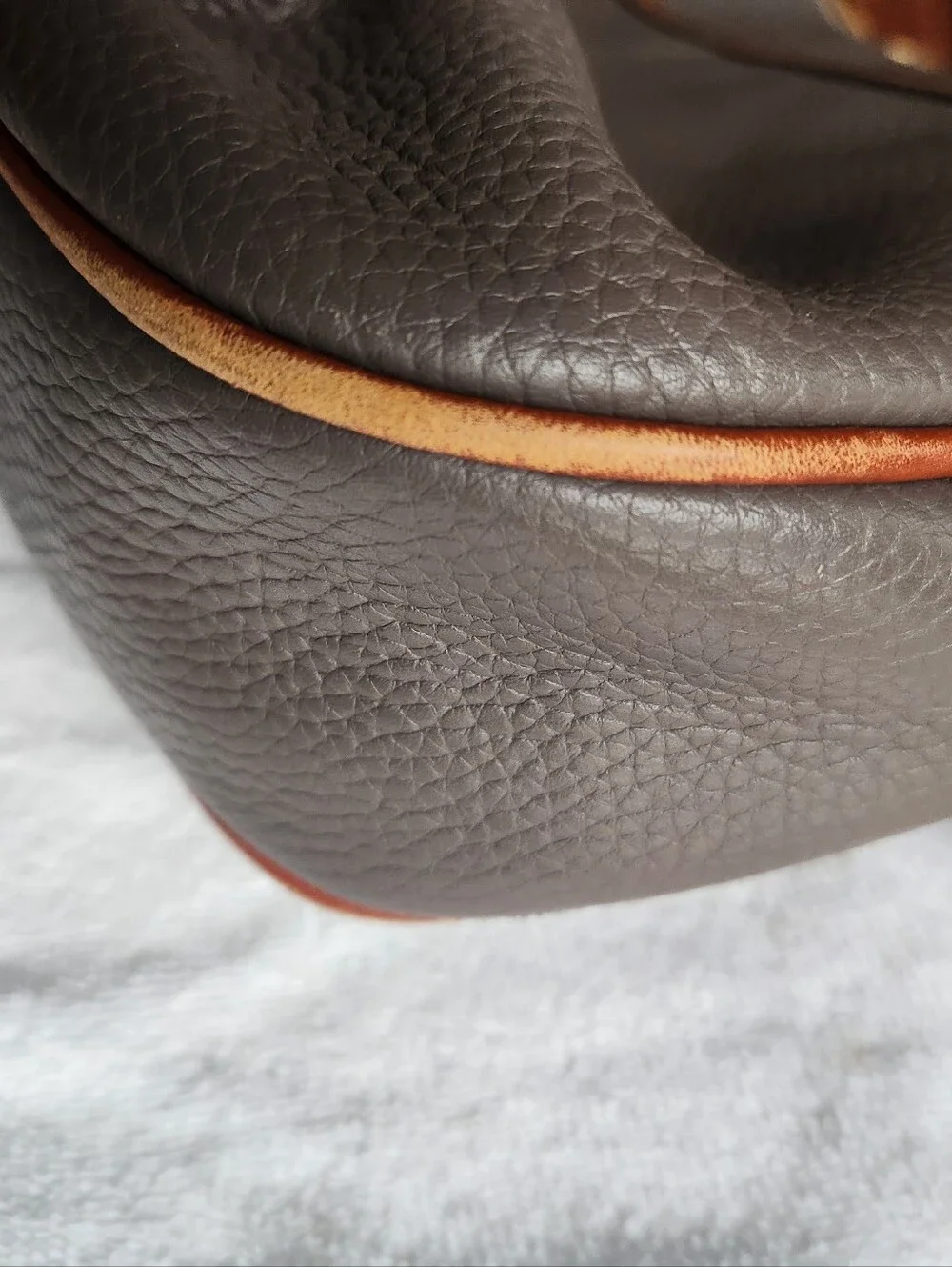 Dooney & Bourke Elephant Gray Pebbled Leather Hobo with Tan Trim Shoulder Bag